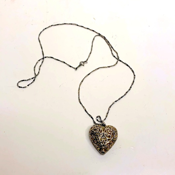 Jewelry - Silver Engraved Shallow Heart Necklace | Silver Chain Heart Love Romance Jewelry